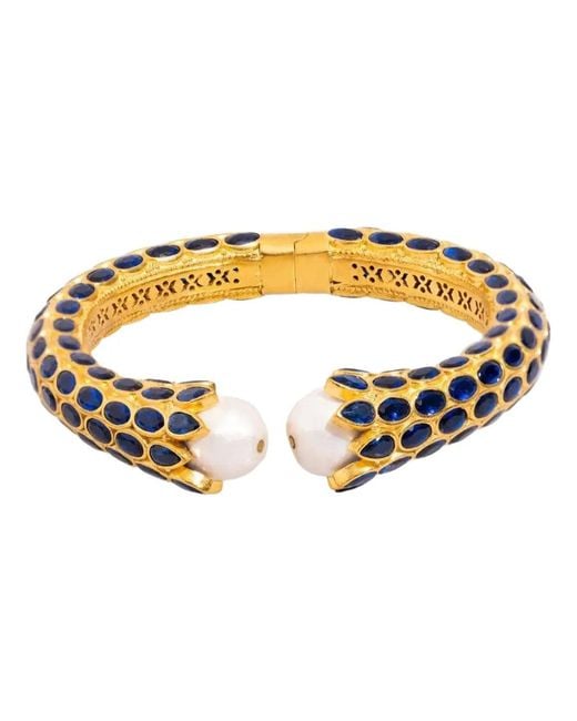 Ebru Jewelry Metallic Cleopatra Sapphire & Pearl Chunky Cuff Bracelet