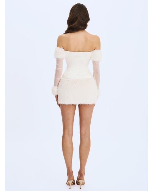 Miss Circle New York White Narla Ivory Low-Waisted Fur Mini Skirt