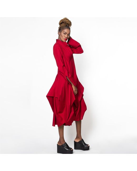 Metamorph Red Asymmetric Shirt Dress