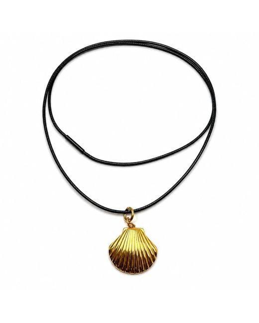 Jagged Halo Jewelry Metallic Shell Pendant Cord Necklace Plated Stainless Steel