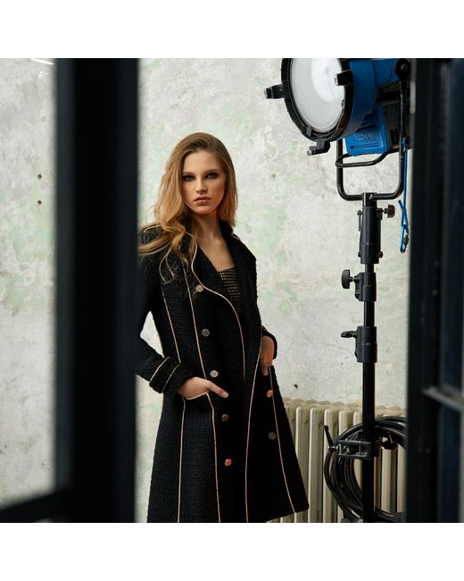 AVENUE No.29 Black Double Breasted Military Coat With Contrast Buttons –