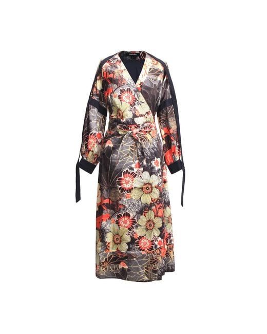 Smart and Joy Red Wrap Dress With Flower Print And Satin Bias