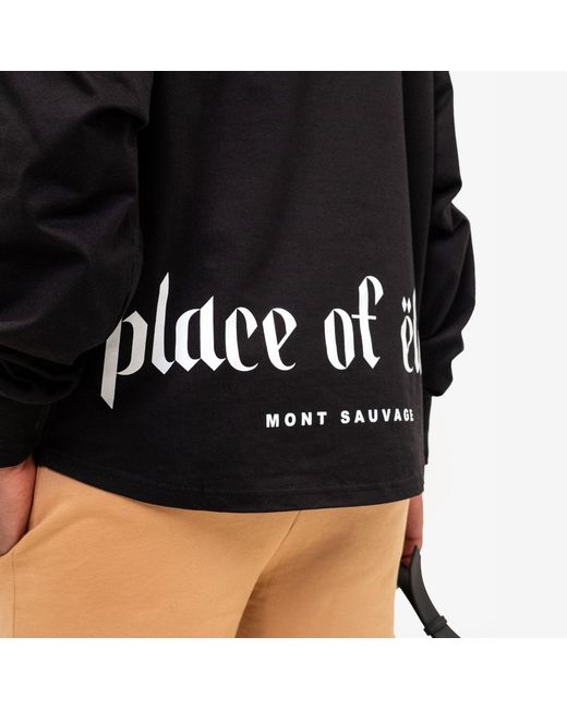 PLACE OF ELMS Black Long-Sleeve Lower Print T-Shirt for men