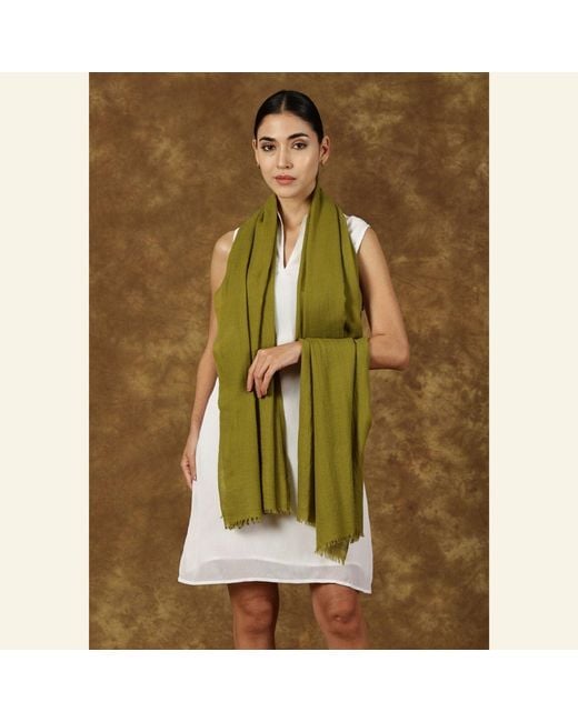 Heritagemoda Green Handwoven Moss Wool Silk Scarf