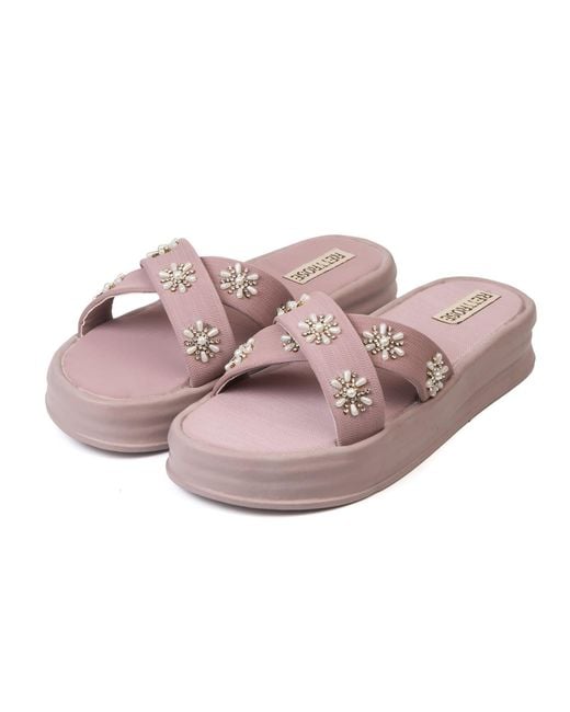 Rettrose Pink The Safira Luxury Cross Over Embellished Slides