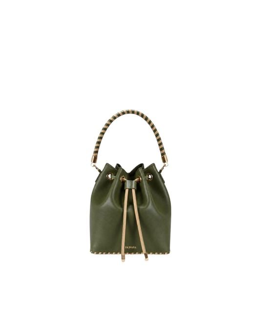 Saonara Brand Green Bucket Bag Army Cream Leather