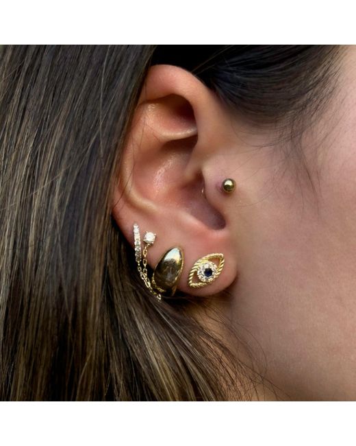Ebru Jewelry Metallic Gold Vermeil & Diamond Blue Sapphire Evil Eye Stud Earrings