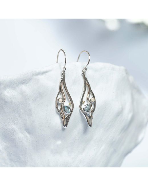 Isla Silver Metallic Topaz & Pearl Statement Drop Earrings