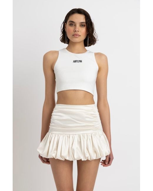 Amy Lynn White Neutrals Bella Cream Satin Puffball Mini Skirt