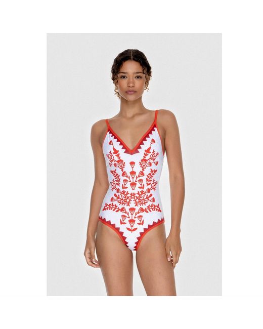 Jessie Zhao New York Red Coral Reversible V-Neck One-Piece Swimsuit