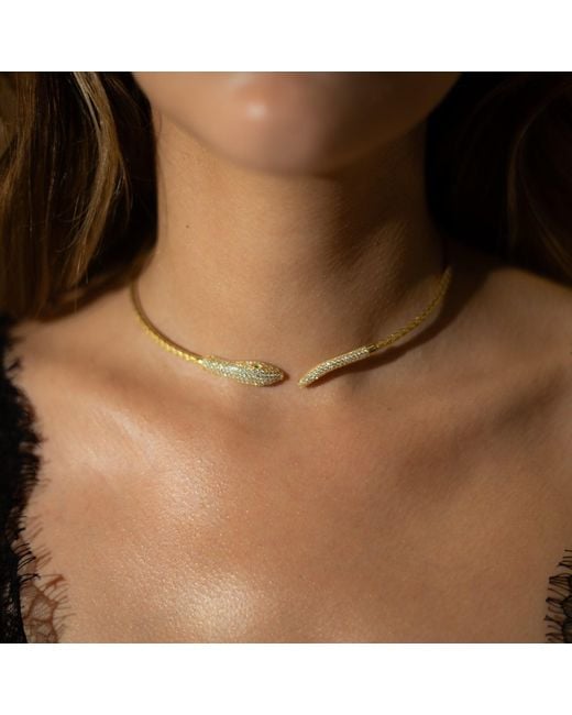 Ebru Jewelry Brown Serpent Queen Emerald Eyes Choker Necklace