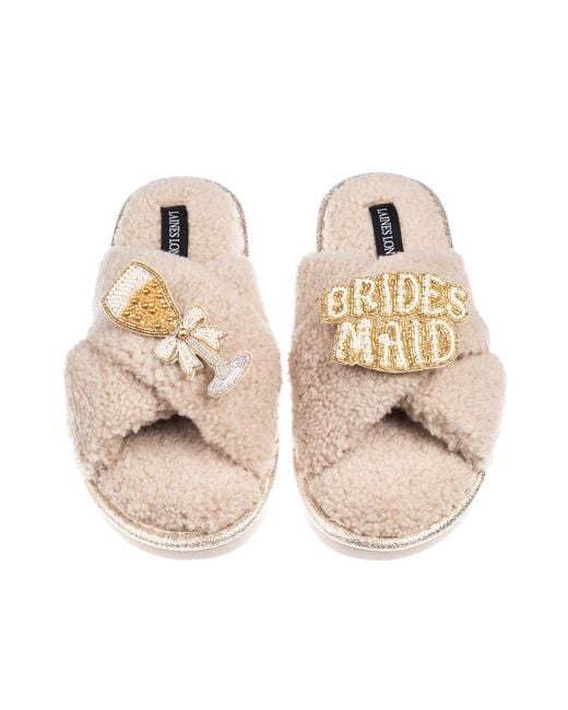 Laines London Natural Neutrals Laines Neutral Boucle Slippers With Bridesmaid Brooches