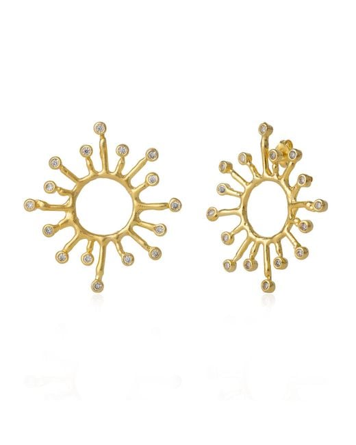 Spero London Metallic Sun Sunburst Large High Quality Crown Natural Textured Molten Sterling Earring