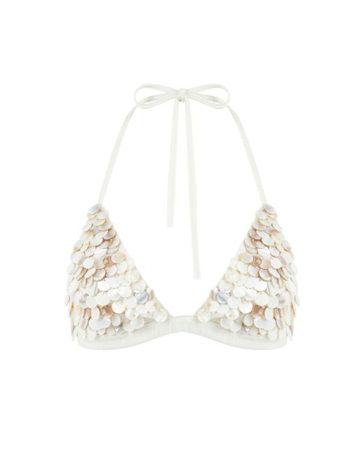 Nocturne White ' Mother Of Pearl Beaded Crop Top