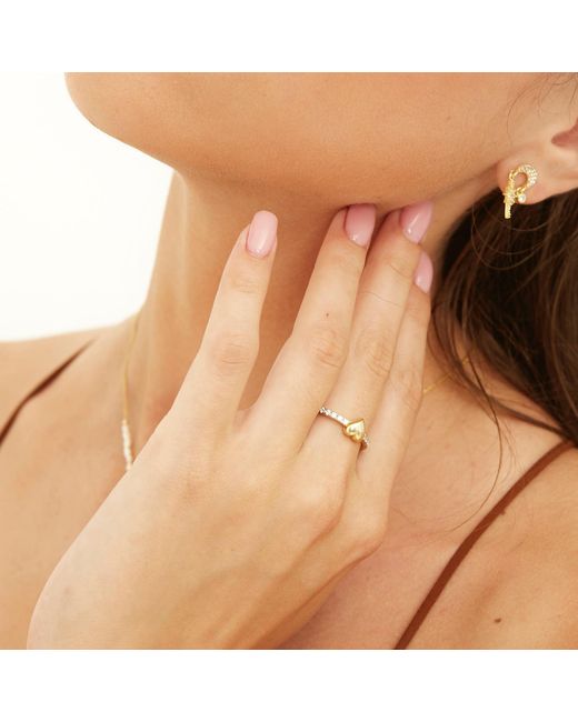 Spero London Metallic Love Heart Zirconia Half Round Adjustable Sterling Ring