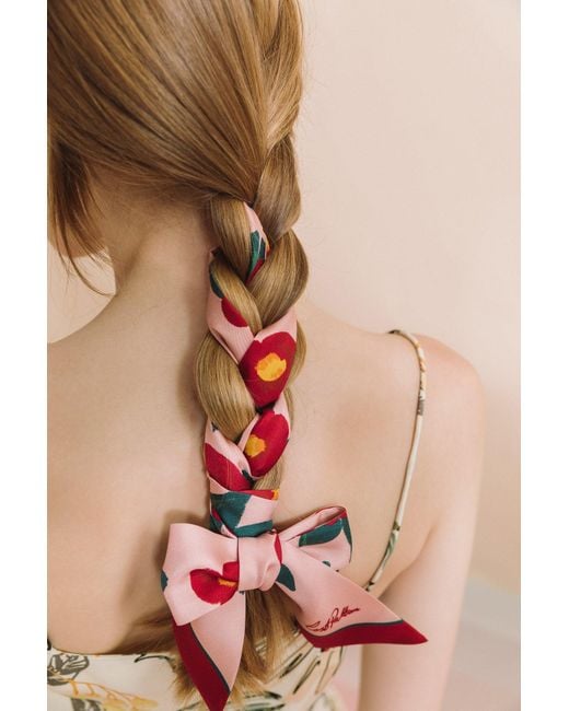 Lost Pattern Red Camellia Silk Twilly Neck Bow