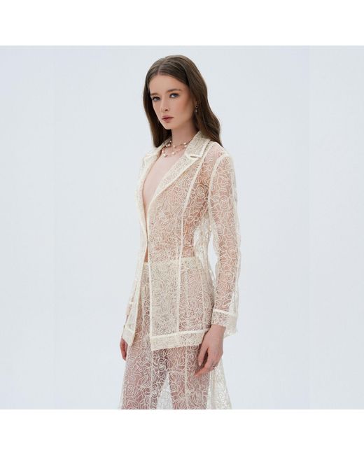 Elsava White Lace Tailored Blazer
