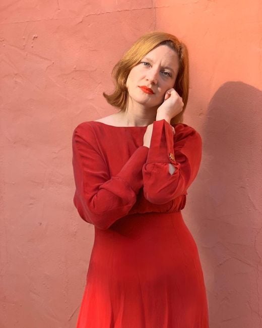 Sarvin Red Long Sleeve Midi Dress