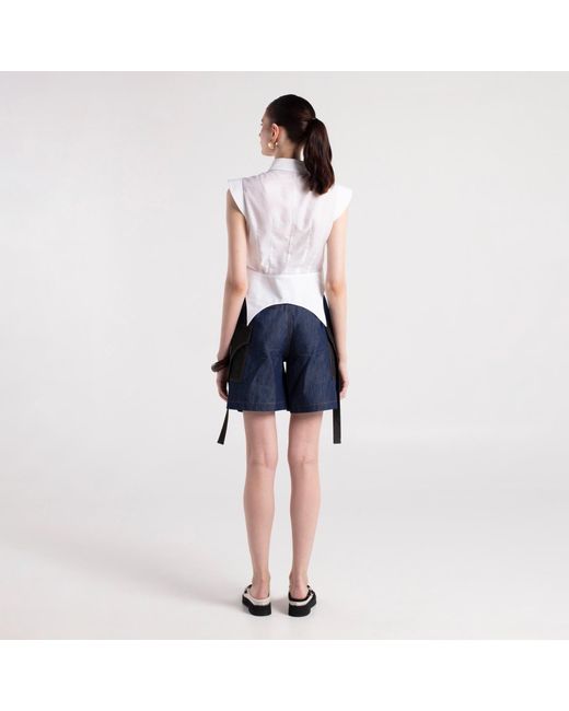 MAYAMU White Sade Cotton Shirt With Shoulder And Waist Details
