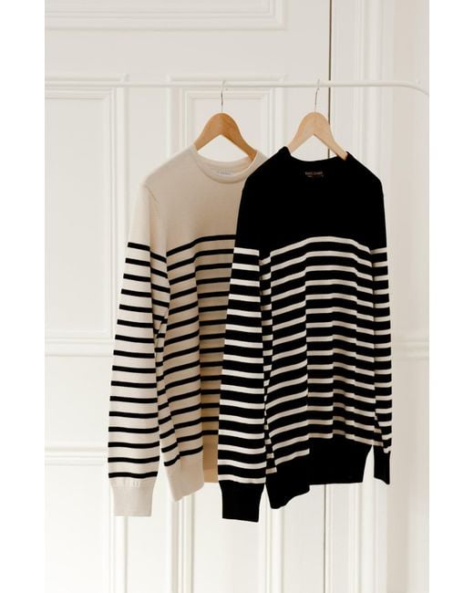Paul James Knitwear Gray Neutrals Lightweight Cotton Allen Striped Breton Sweater for men