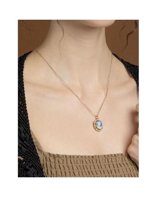 Vintouch Italy Blue Little Lovelies-Plated Cameo Pearly Necklace