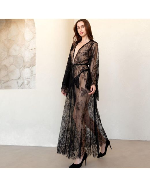 KÂfemme Gray Sexy Lingerie Peignoir Lace Kimono Robe