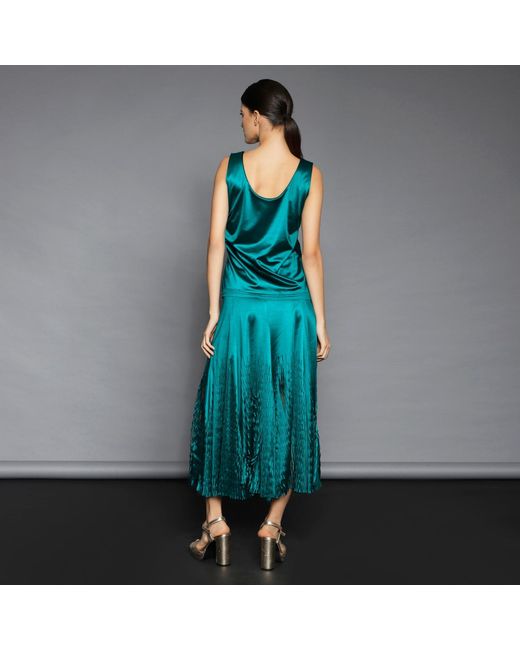 Silvia Serban Green Midi Laser Cut Paneled Skirt