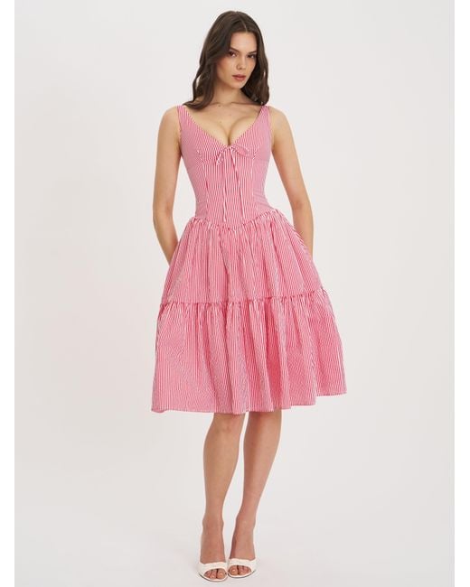 Miss Circle New York Pink Oceana Candy Stripe Drop Waist Midi Dress