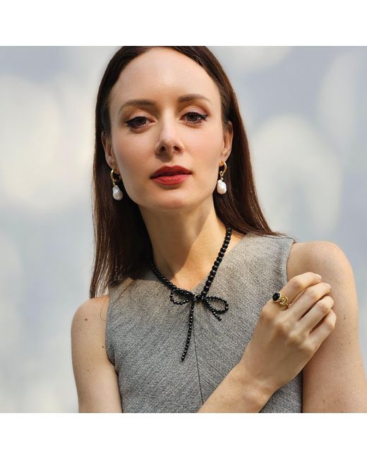 Farra Black Obsidian Butterfly Knot Statement Necklace