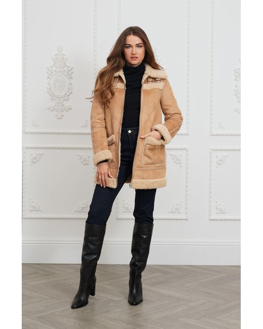ISSY LONDON Natural Neutrals Farah Faux Shearling Coat Camel
