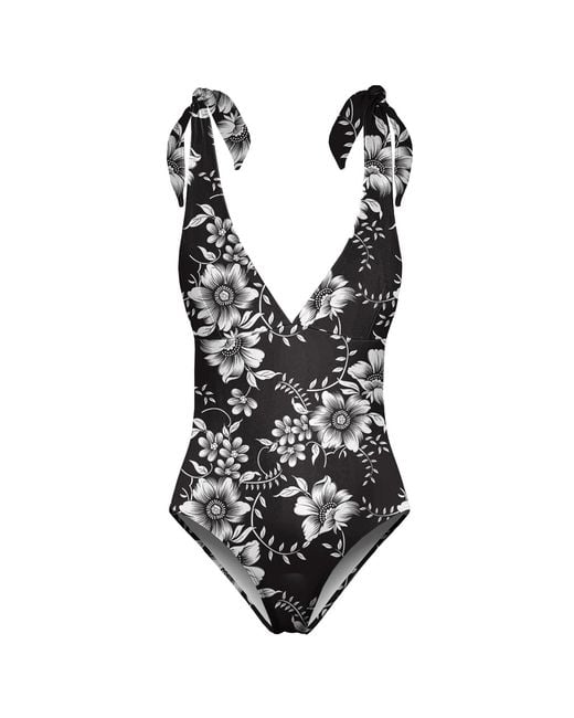 Aloha From Deer Black Dark Flowers One Piece Swimsuit