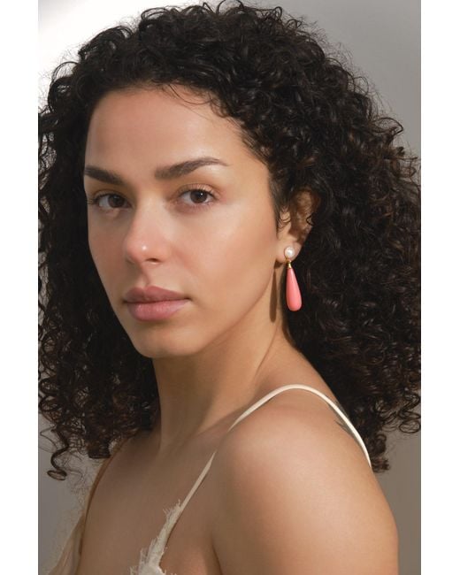 Emma Holland Jewellery Pink Coral & Pearl Teardrop Clip Earrings