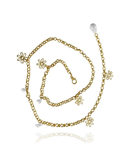 Eyeconic by Samar Ajram Metallic Chain Belt With Pearl Flower Charms