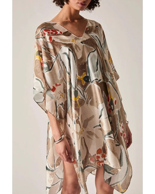 James Lakeland White Abstract Floral Kaftan