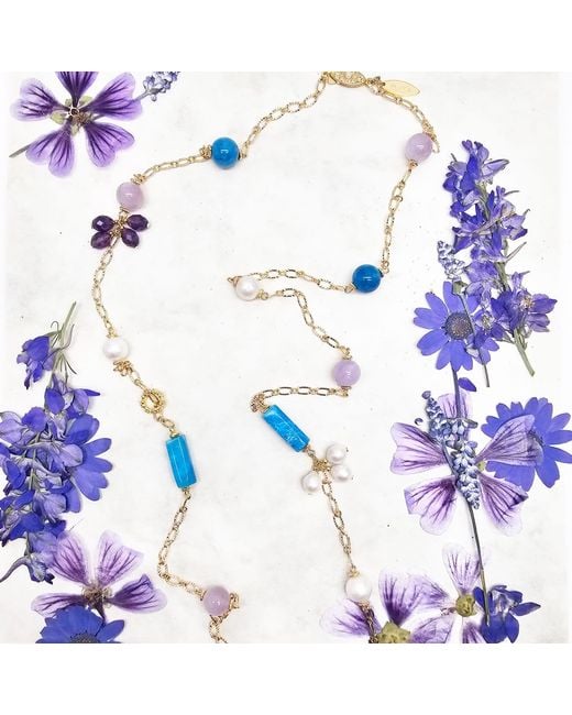Farra White Agate Amethyst Multi Gemstone Station Necklace