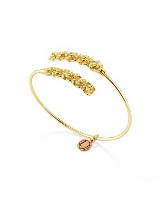 Unaloe Metallic Vermeil Open Cuff Bracelet With Roses – Contrary Handmade Italian Jewelry