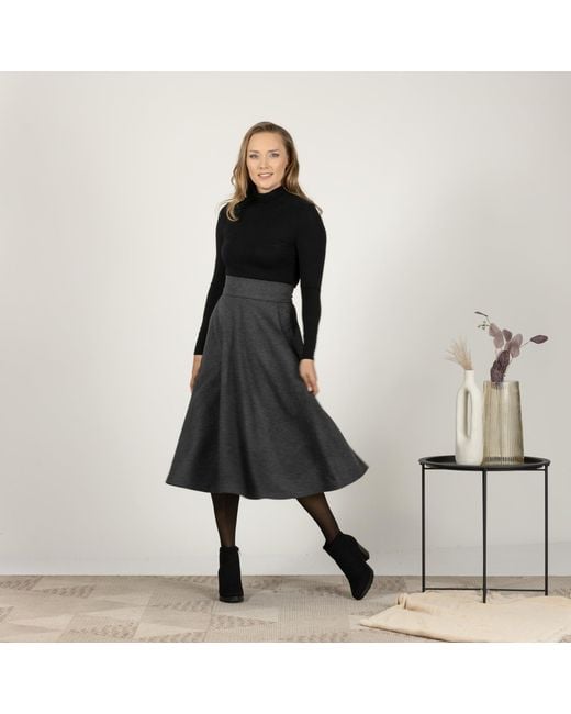 Nikka Place Gray Wool Midi Skirt With High Waist & Pockets