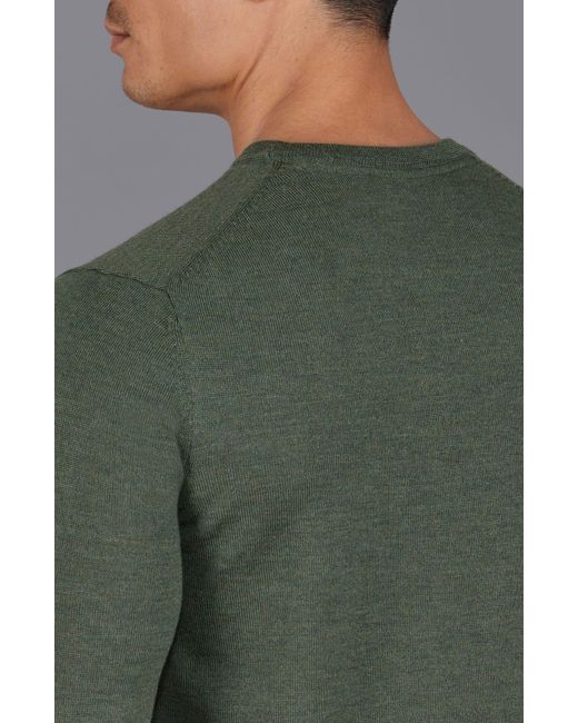 Paul James Knitwear Green Extra Fine Merino Wool Callington Crew Neck Jumper for men