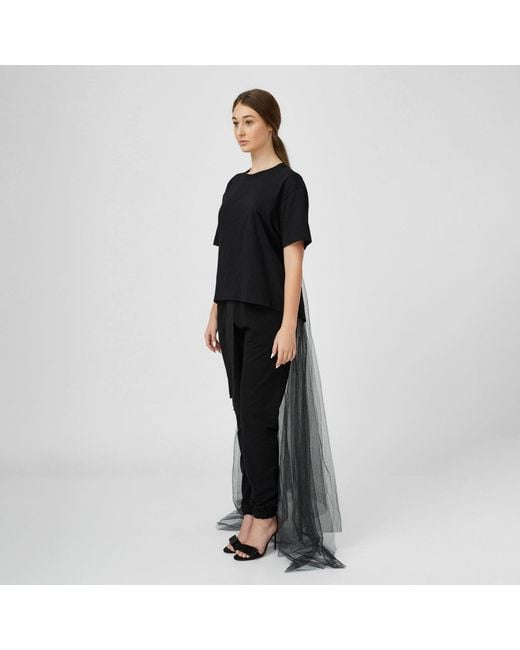 LIA ARAM Black Tulle Train Tee