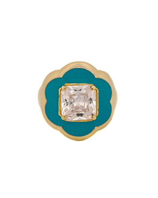 Ebru Jewelry Blue Clover Turquoise Enamel & Diamond Gold Lucky Ring