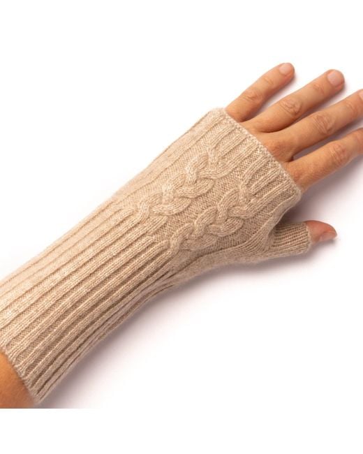 Bel Cashmere Natural Cable Cashmere Mittens