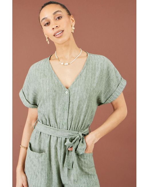 Yumi' Green V Neck Kimono Sleeve Jumpsuit