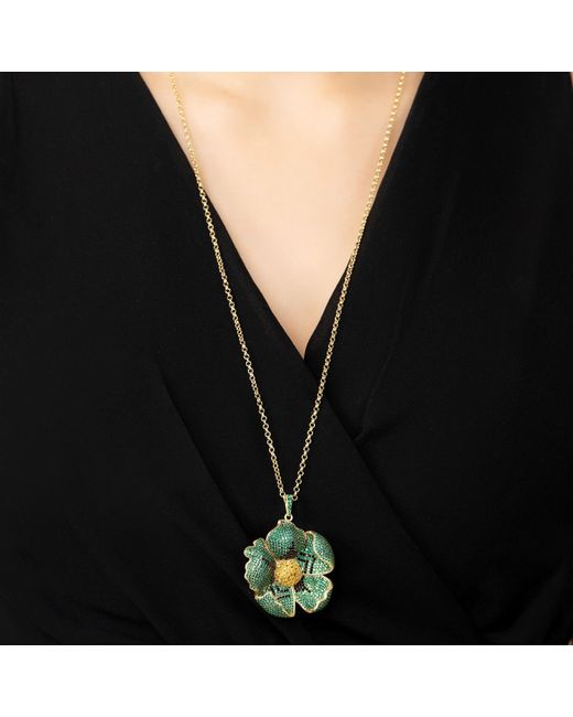 Latelita London Poppy Pendant Necklace Gold Emerald Green Cz