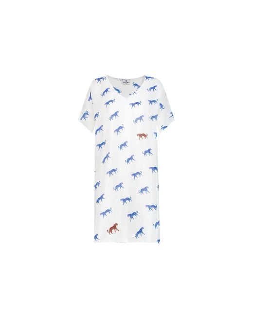 DHARA SHETH DUBAI Blue Leopard Luxe Sheer Short Kaftan Dress