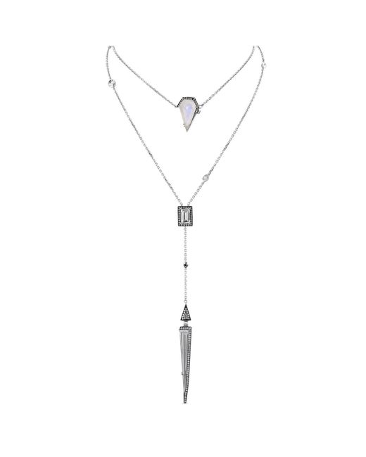 SALLY SKOUFIS Metallic Light Necklace With Natural Diamond & Moonstone