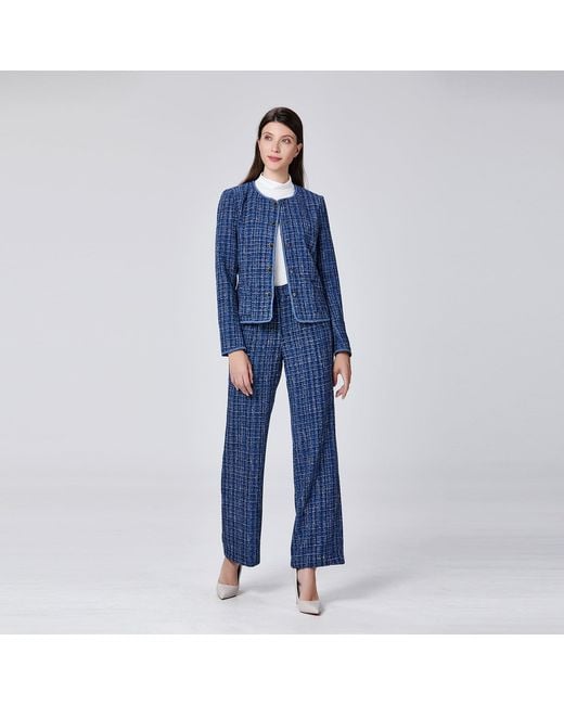 Smart and Joy Blue Tweed Round Neck Jacket