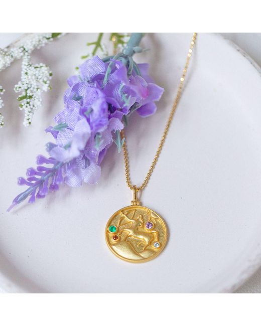 Azura Jewelry New York Metallic Sagittarius Zodiac Mantra Necklace Vermeil