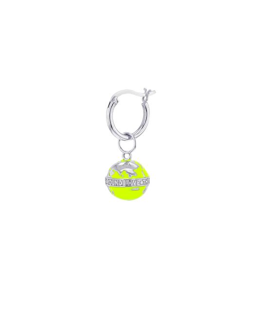 True Rocks Yellow Mini Globe Charm In Neon Lime Green & Sterling Silver On A Silver Hoop