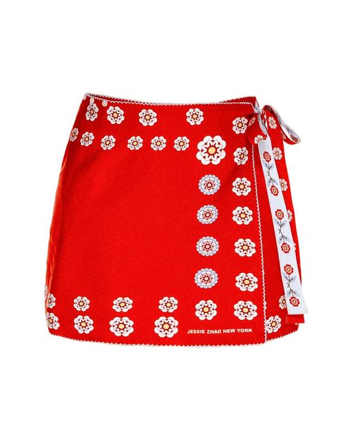 Jessie Zhao New York Red Swim Cover Up Skirt- Garden