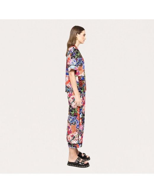 Nissa Multicolor Floral-Print Satin Shirt